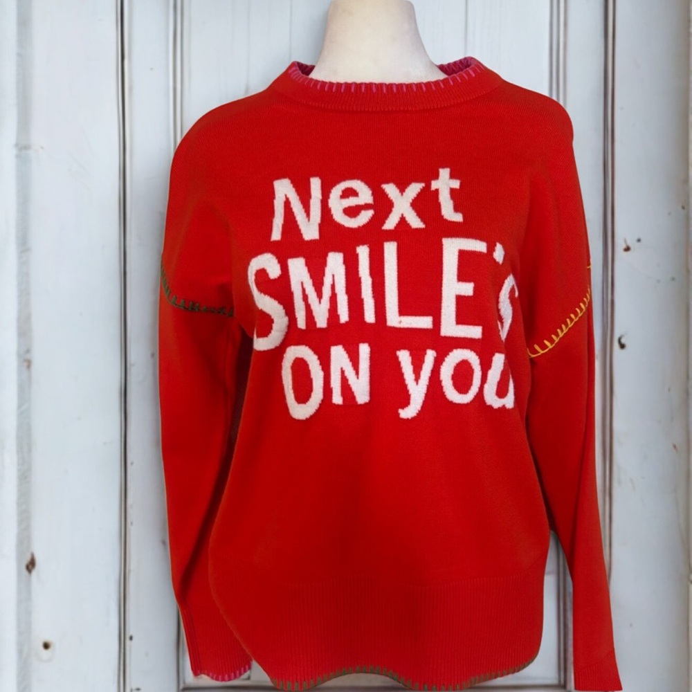 Kerri Rosenthal Smile Sweater Red “Next Smile’s on You” Sz S NWT